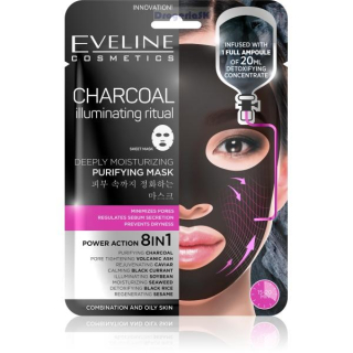 EVELINE - SHEET- maska Charcoal 8v1 hlb-hydratačná